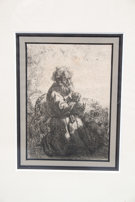 Rembrandt Etching "St. Jerome, Kneeling in Prayer"
