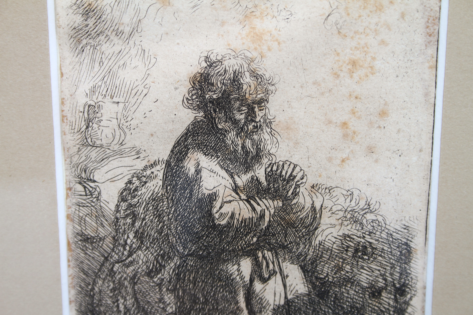 Rembrandt Etching "St. Jerome, Kneeling in Prayer"