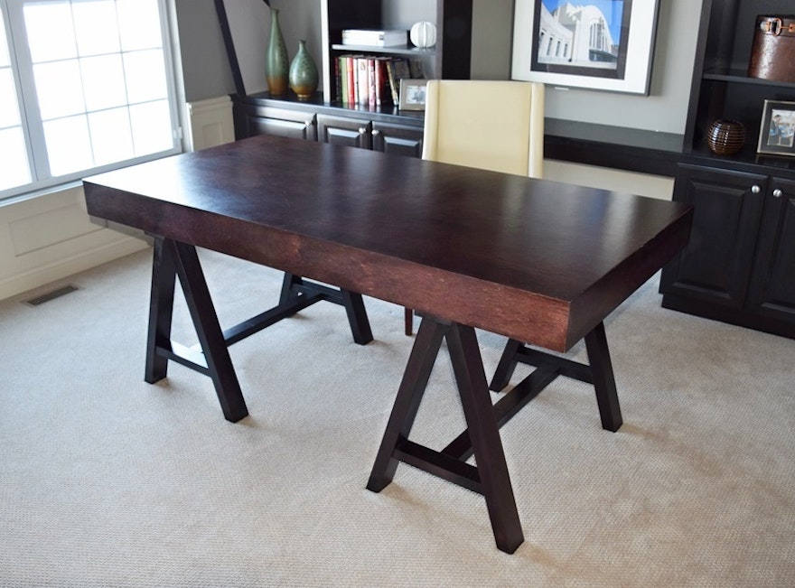 Executive Desk with Saw Horse Base and Modern Chair