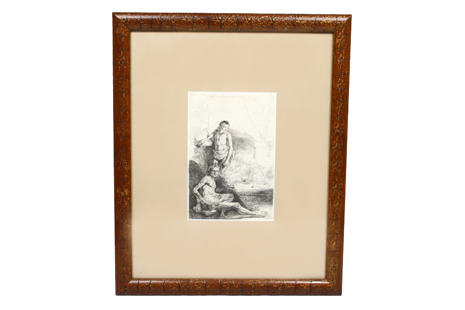 Rembrandt Etching "Nude Man Standing and Another Seated"