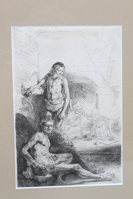 Rembrandt Etching "Nude Man Standing and Another Seated"