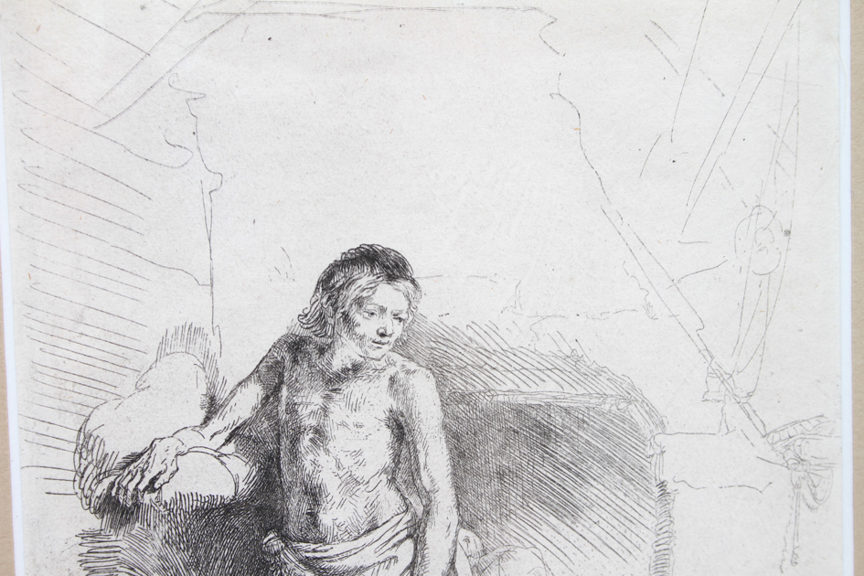 Rembrandt Etching "Nude Man Standing and Another Seated"