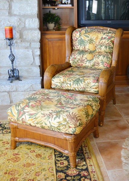 Indoor Natural Wicker Wing Chair and Ottoman by Lane Venture