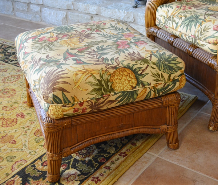 Indoor Natural Wicker Wing Chair and Ottoman by Lane Venture