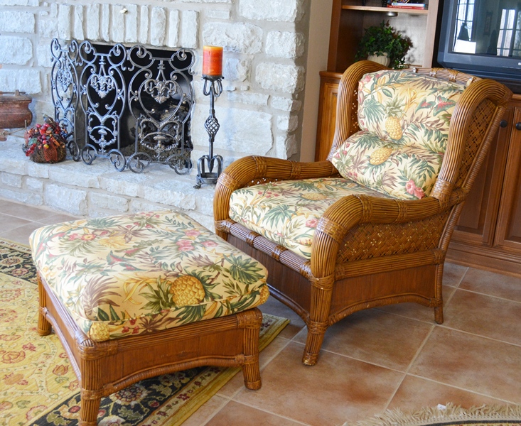 Indoor Natural Wicker Wing Chair and Ottoman by Lane Venture
