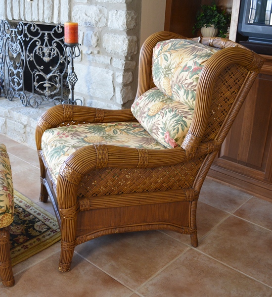 Indoor Natural Wicker Wing Chair and Ottoman by Lane Venture