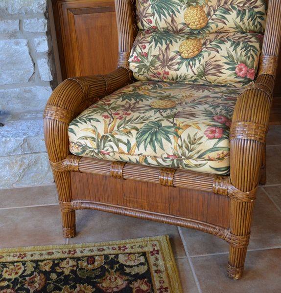 Indoor Natural Wicker Wing Chair and Ottoman by Lane Venture