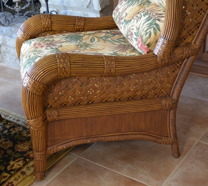 Indoor Natural Wicker Wing Chair and Ottoman by Lane Venture