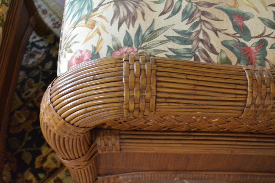 Indoor Natural Wicker Wing Chair and Ottoman by Lane Venture