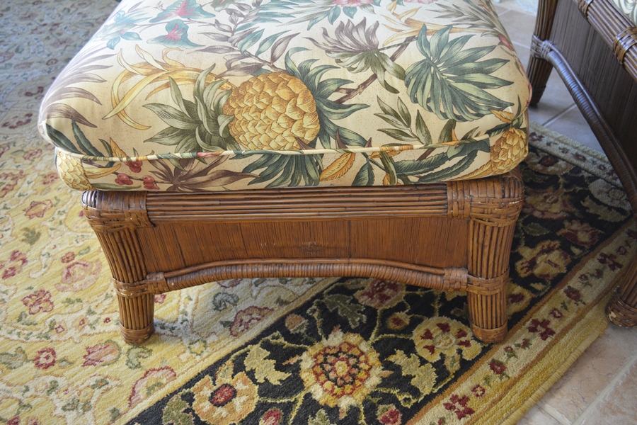 Indoor Natural Wicker Wing Chair and Ottoman by Lane Venture