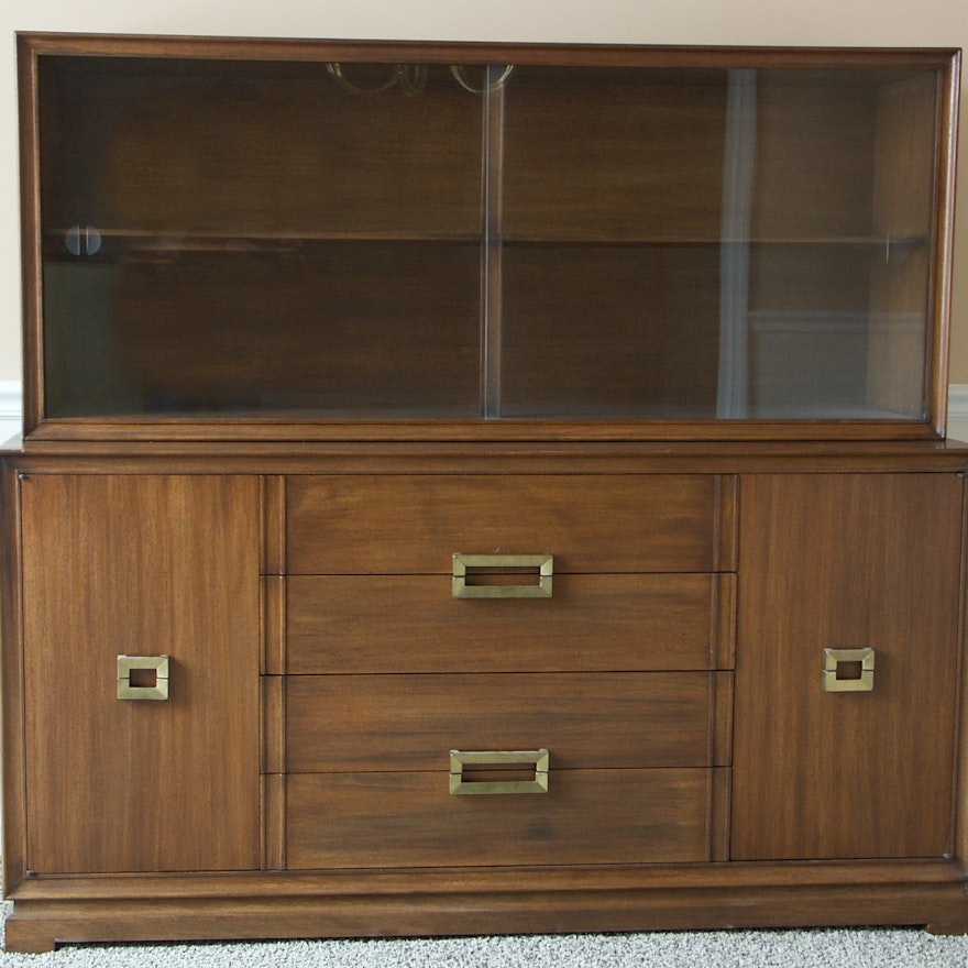 Mid Century Modern Walnut Server/Glass Top Cabinet