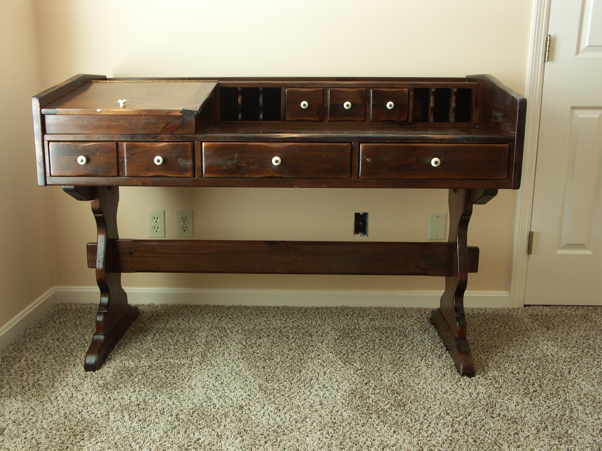 Vintage Ethan Allen Pine Trestle Style Desk