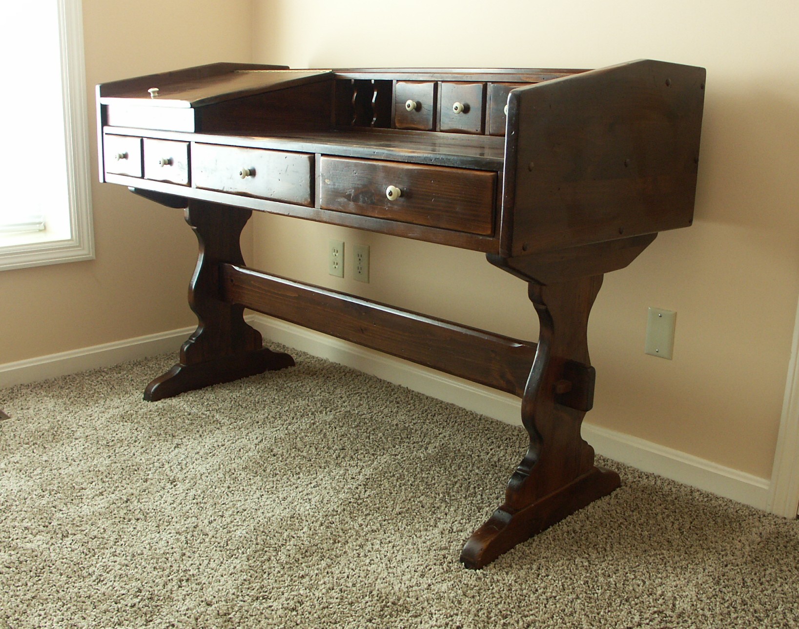 Vintage Ethan Allen Pine Trestle Style Desk