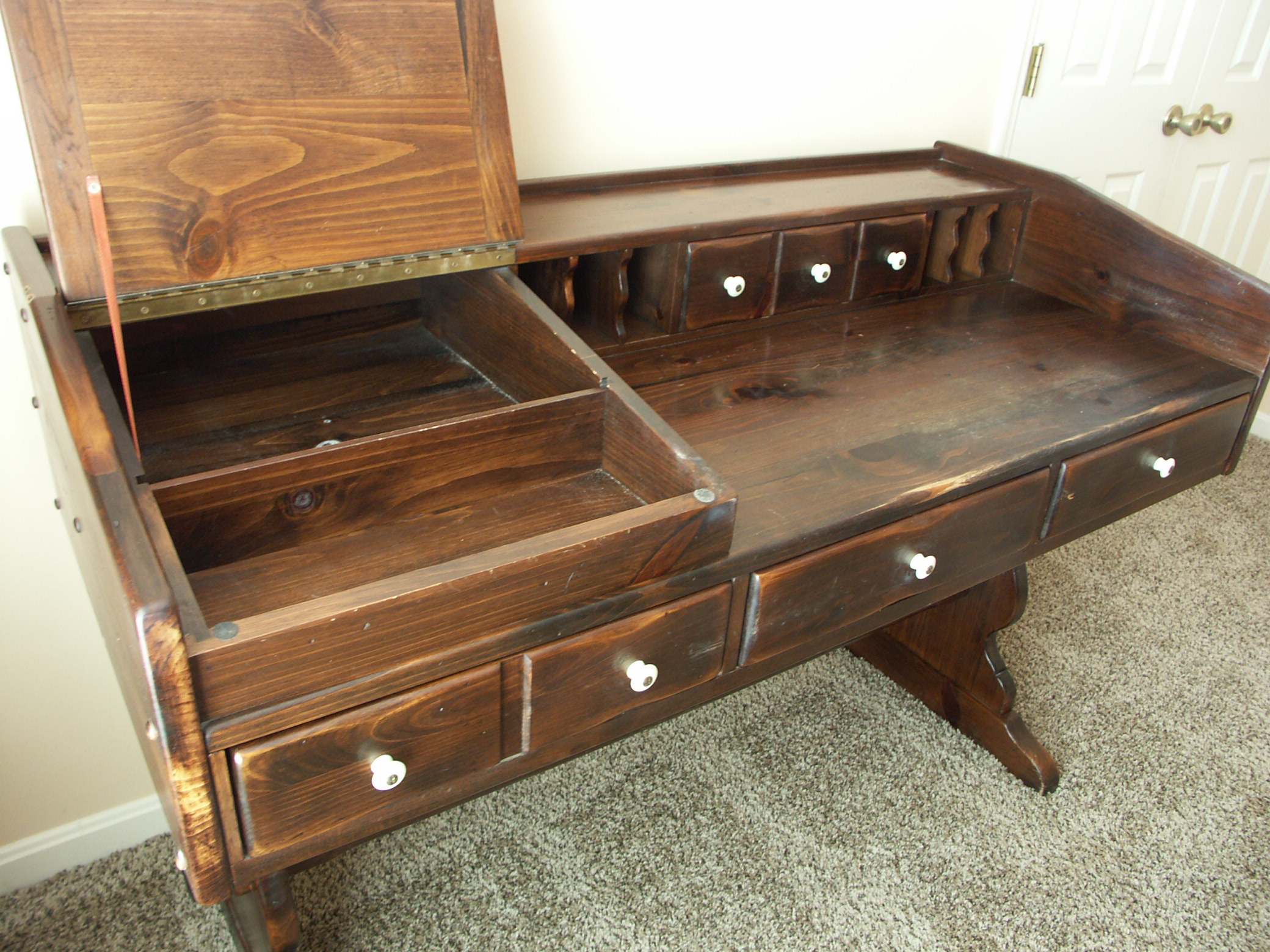 Vintage Ethan Allen Pine Trestle Style Desk