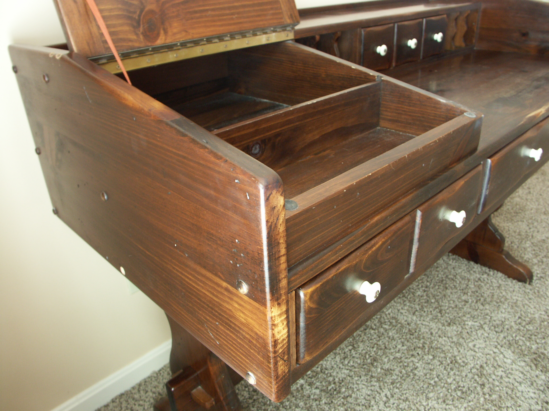 Vintage Ethan Allen Pine Trestle Style Desk