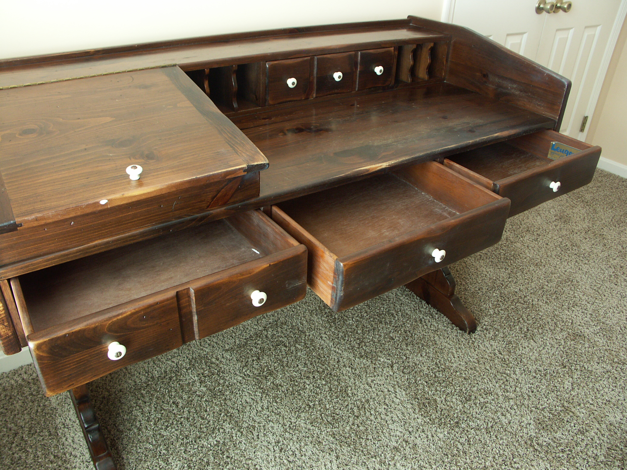 Vintage Ethan Allen Pine Trestle Style Desk