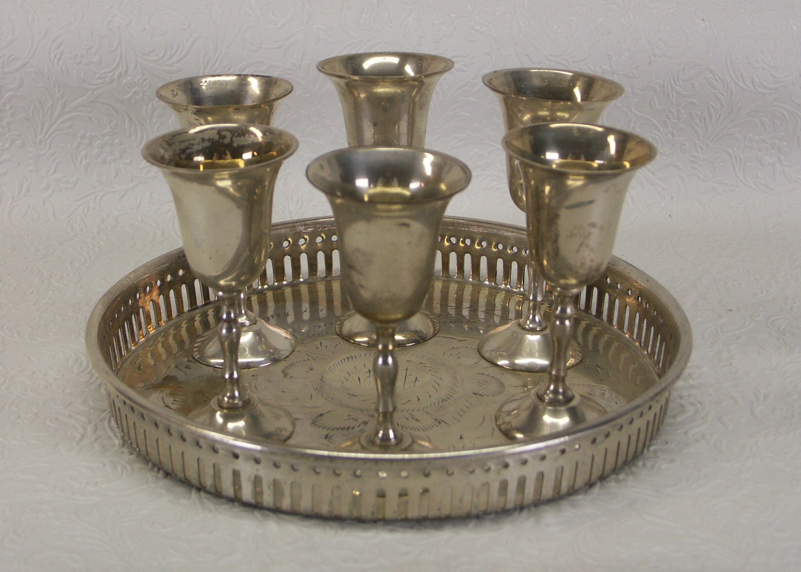 Vintage India Silver Plate Tray and Cordial Goblets
