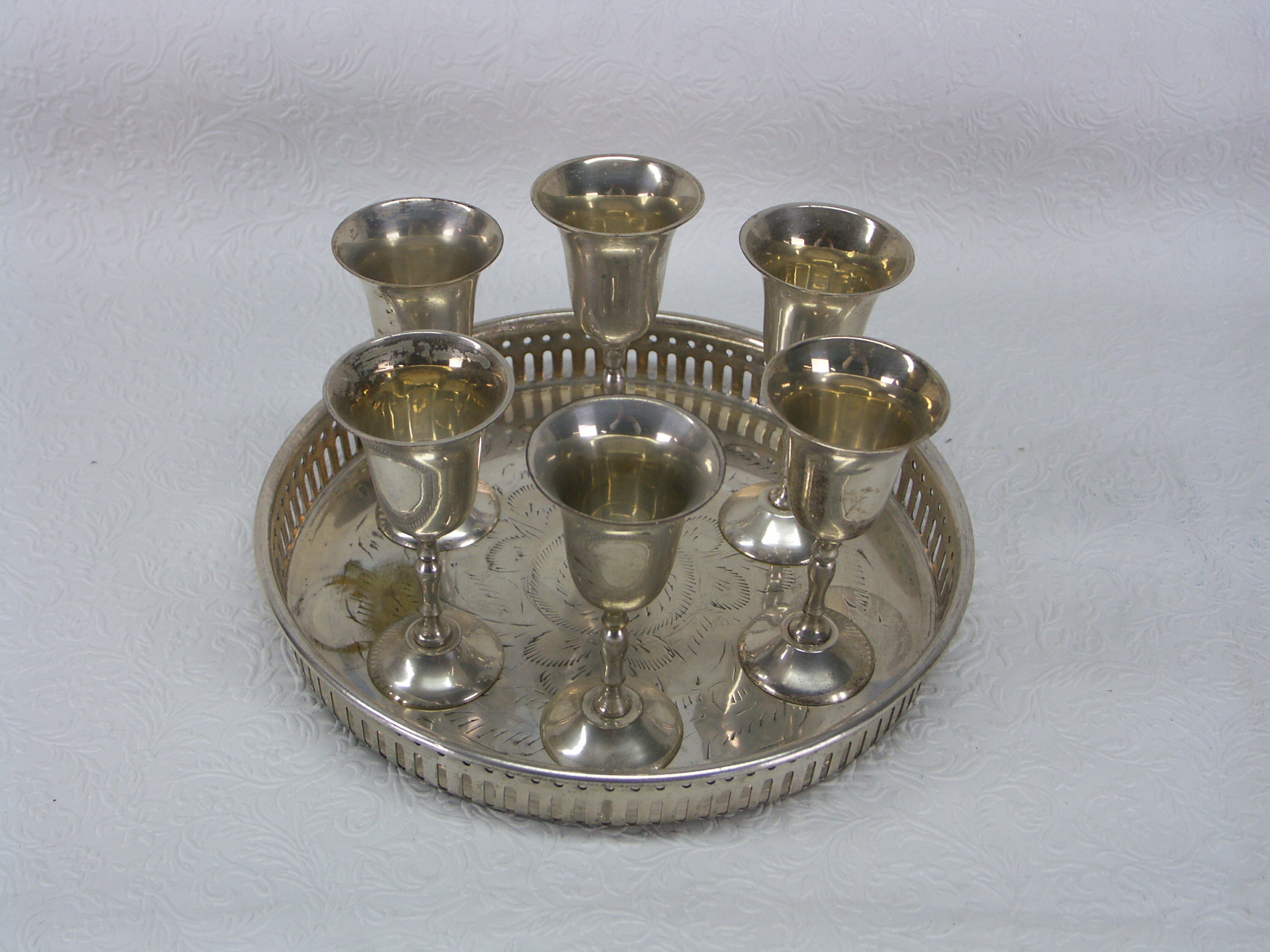 Vintage India Silver Plate Tray and Cordial Goblets