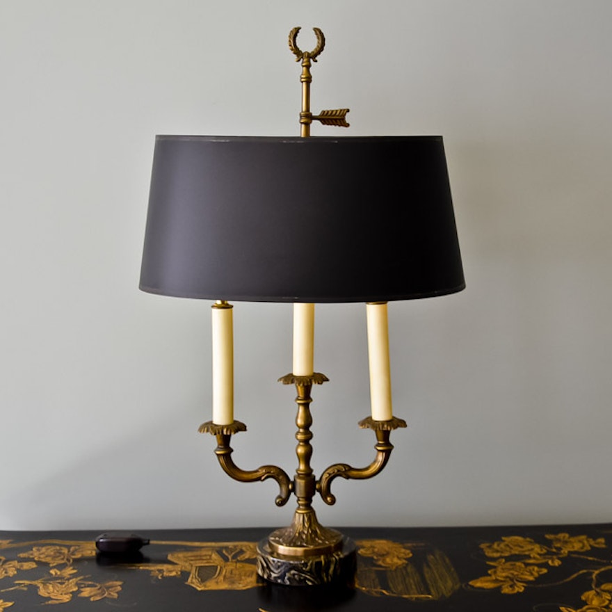 Brass Candle Lamp with Marble Base