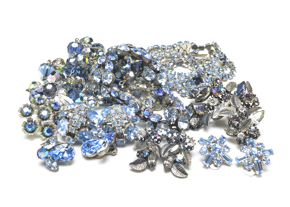 Vintage Blue Crystal Rhinestone Jewelry Collection