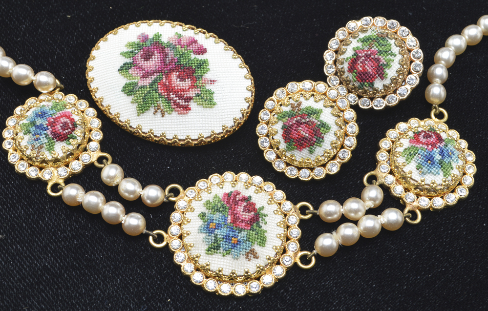 Floral Needlepoint and Porcelain Jewelry Collection