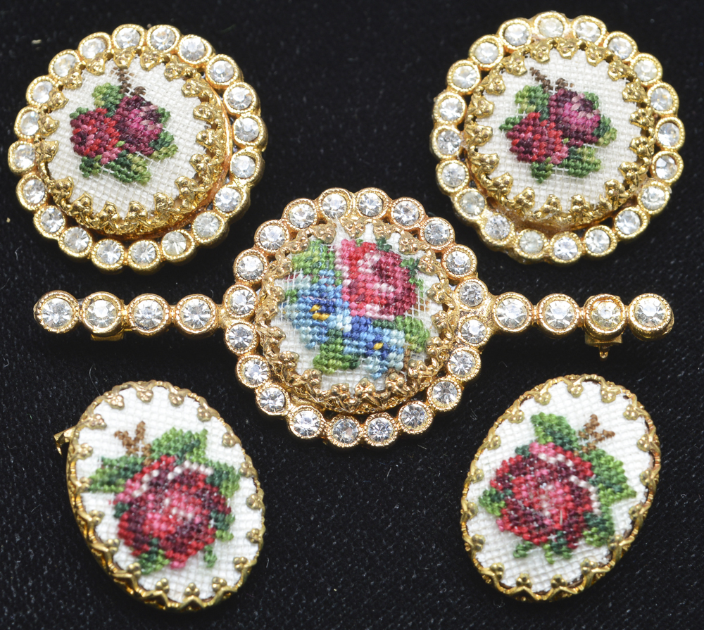 Floral Needlepoint and Porcelain Jewelry Collection