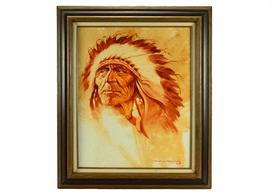 Maher Morcos Native American Chief Oil Painting