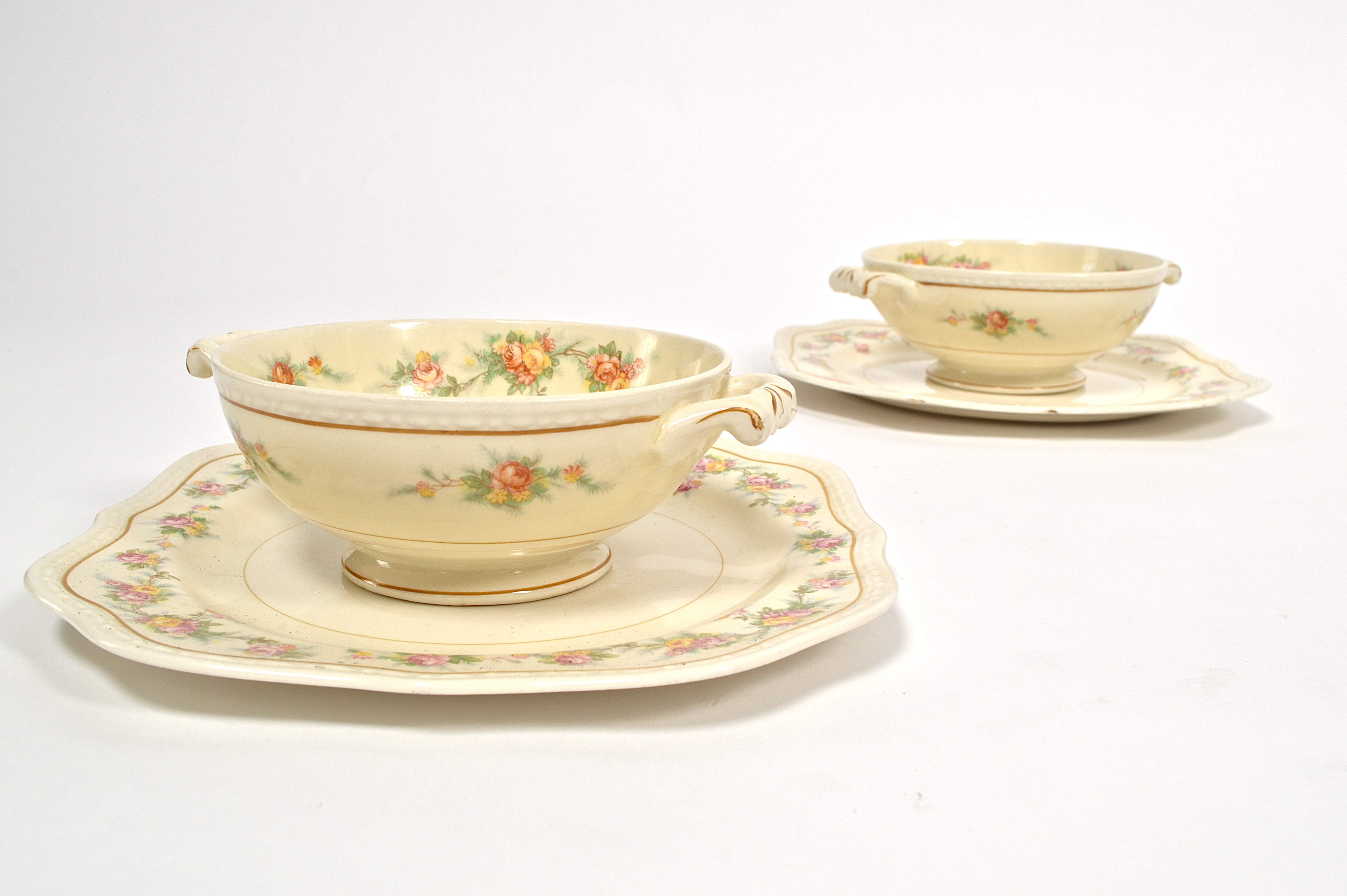 Pair of Eggshell Georgian Homer Laughlin Soup Bowls and Plates