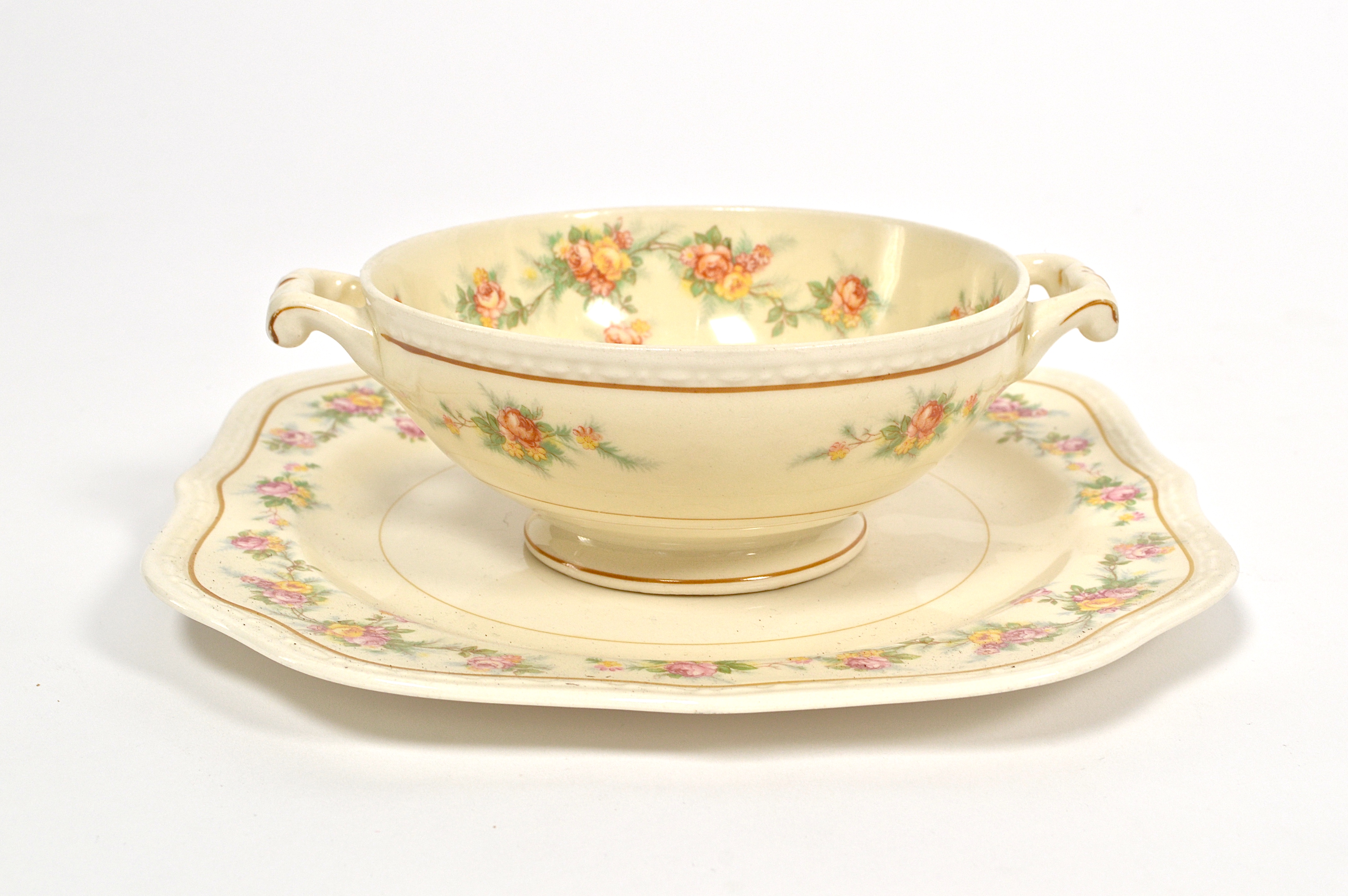 Pair of Eggshell Georgian Homer Laughlin Soup Bowls and Plates