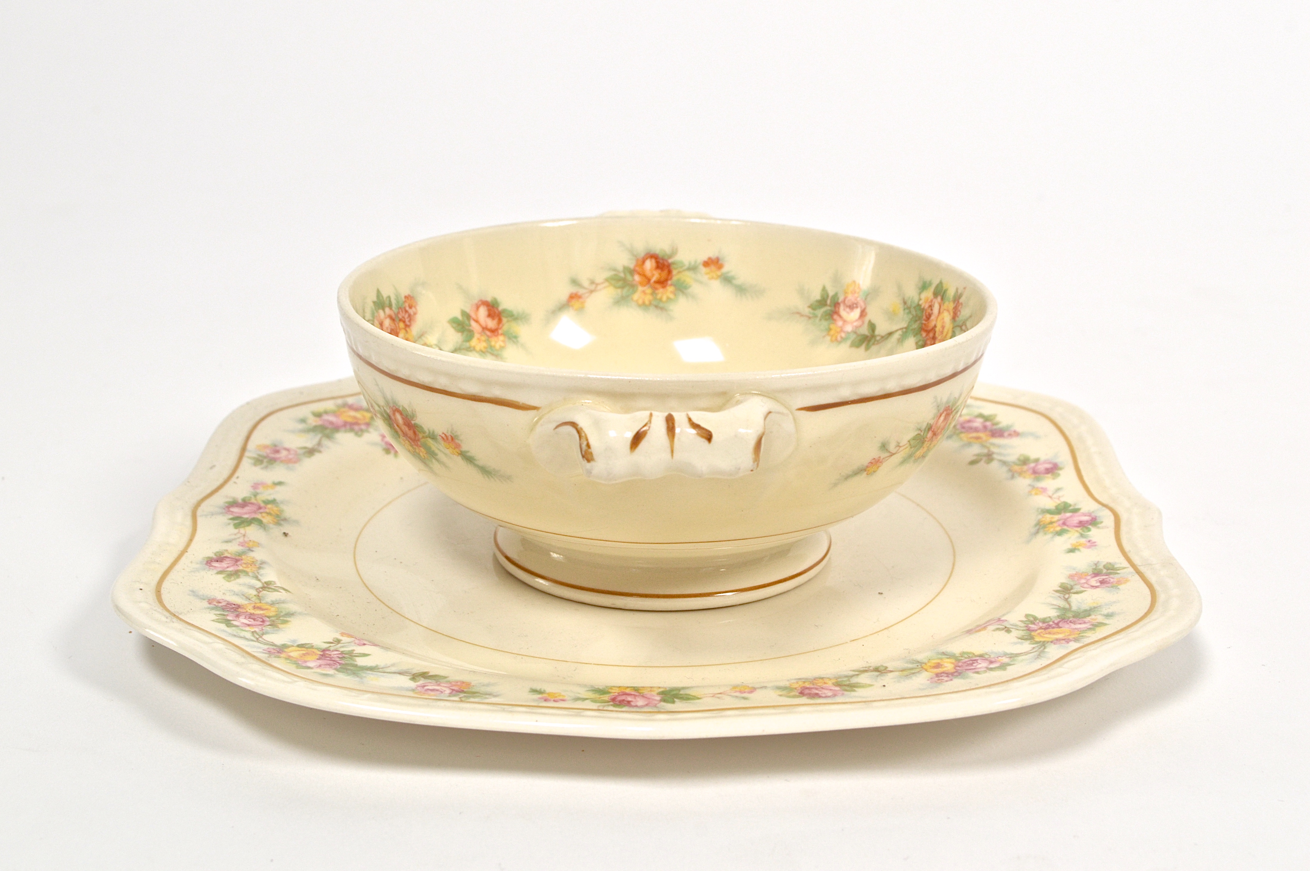 Pair of Eggshell Georgian Homer Laughlin Soup Bowls and Plates