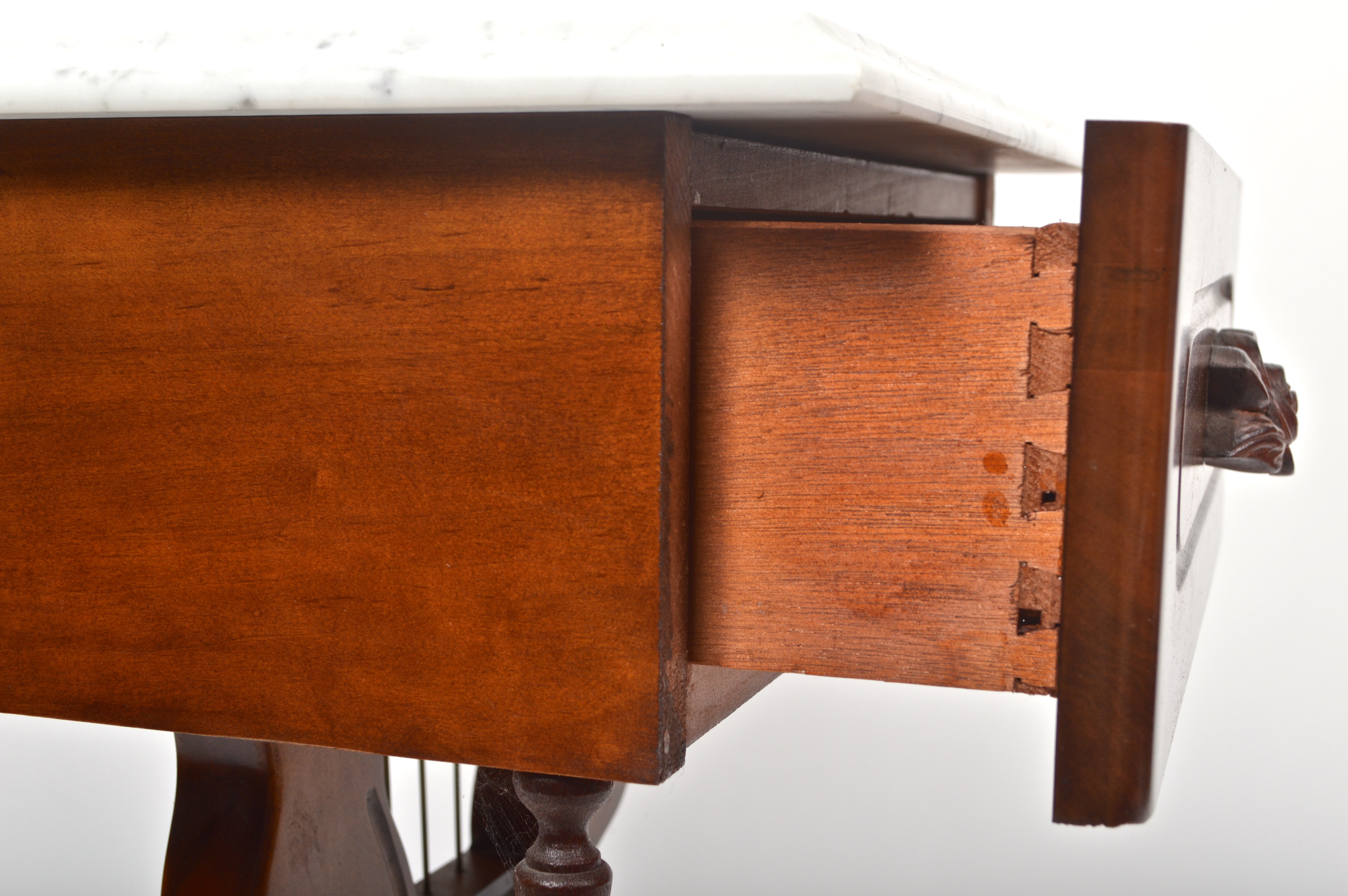 Vintage Cherry, Lyre-Base, Marble Top Tables