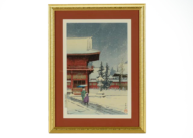 Kawase Hasui "Snow at Nezu Gongen Shrine" Woodblock Print