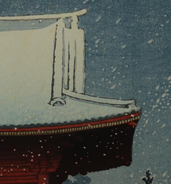 Kawase Hasui "Snow at Nezu Gongen Shrine" Woodblock Print
