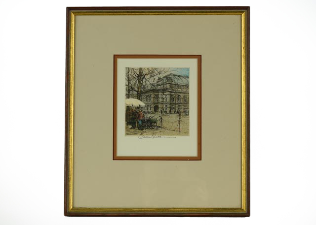 Robert Kasimir Color Etching of Vienna Opera