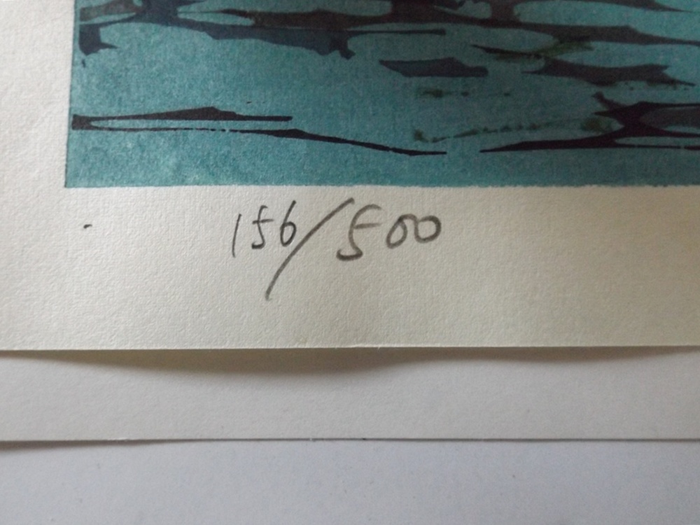 Numbered and Signed Katsuyuki Woodblock Print, "Village House"