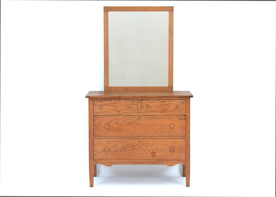 Late 1800s Oak Dresser and Mirror