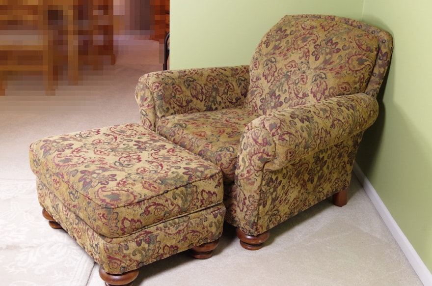 Broyhill Overstuffed Upholstered Chair and Ottoman