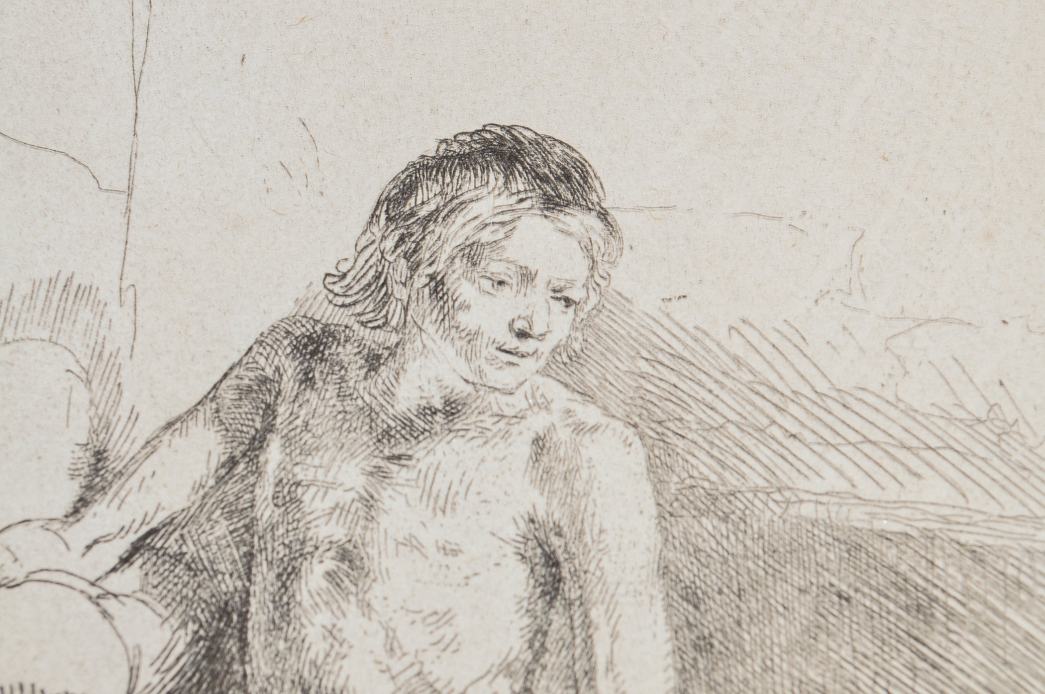 Rembrandt Etching "Nude Man Standing and Another Seated"