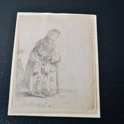 Rembrandt Etching "Beggar Woman Leaning on a Stick"
