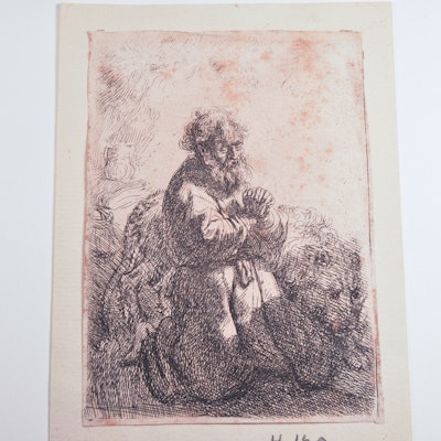 Rembrandt Etching "St. Jerome, Kneeling in Prayer"