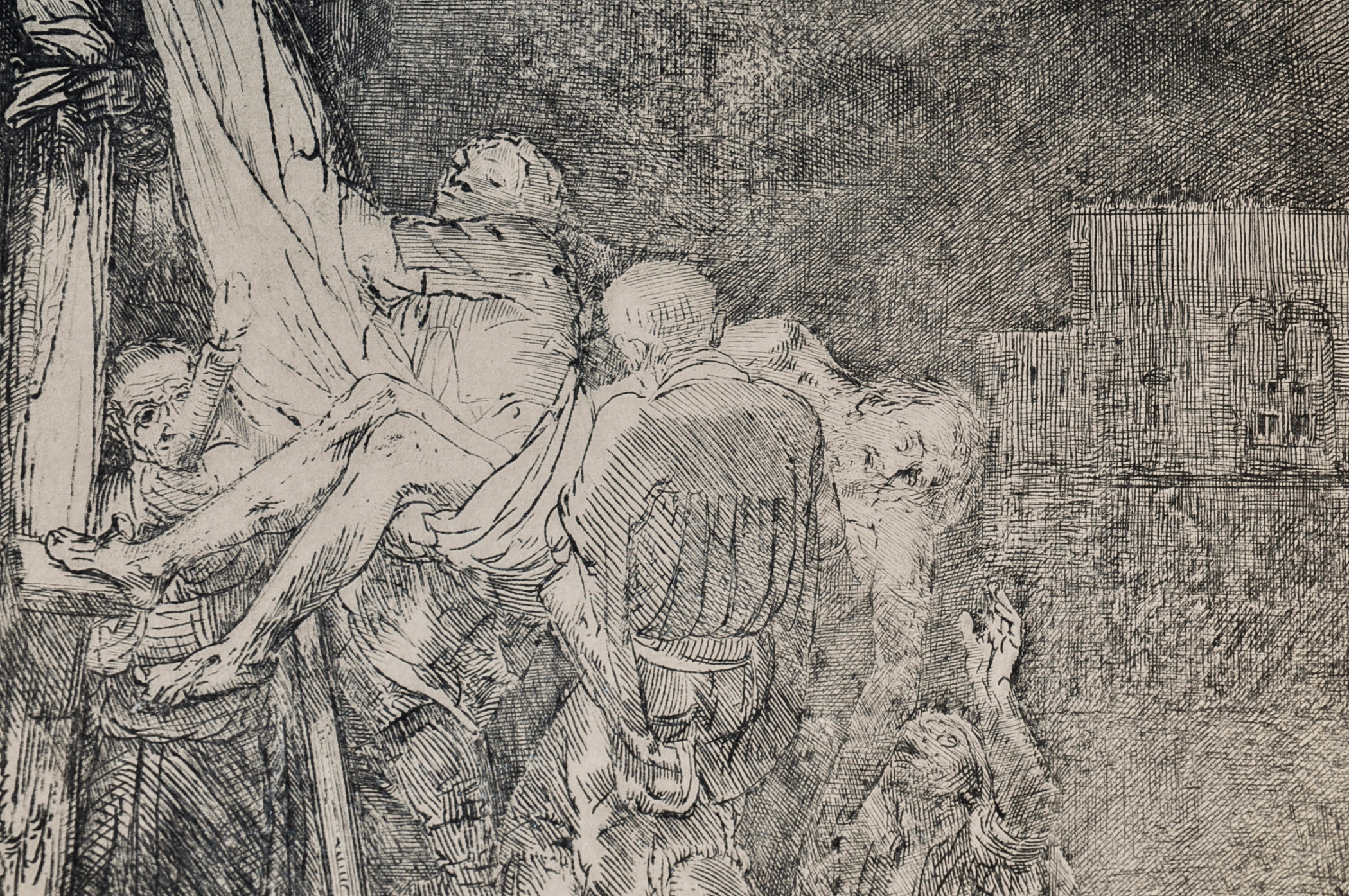Rembrandt Etching "The Descent from the Cross by Torchlight" 1654
