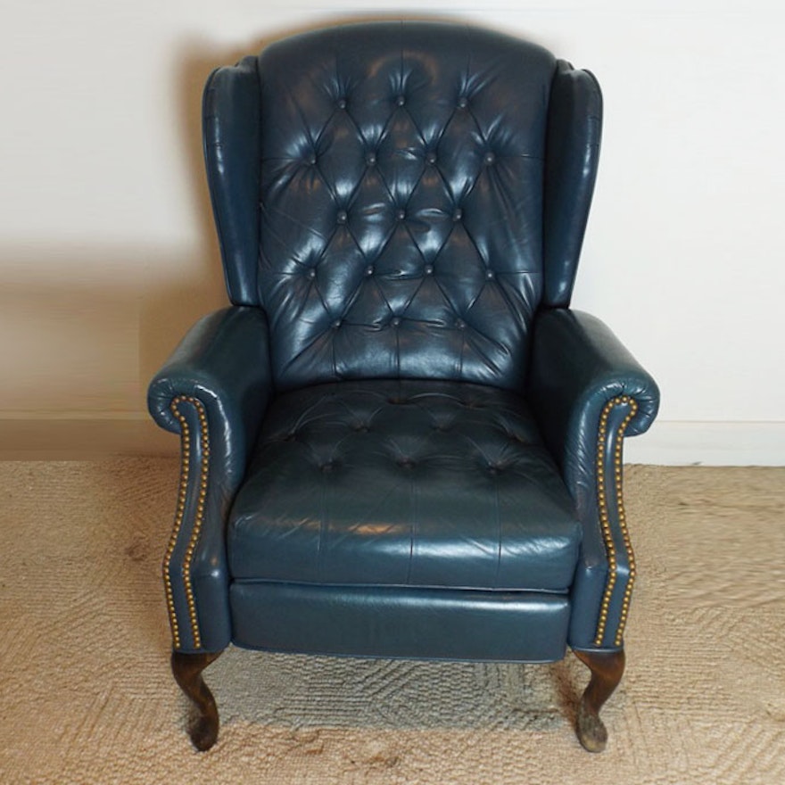 Blue Vinyl Wingback Recliner