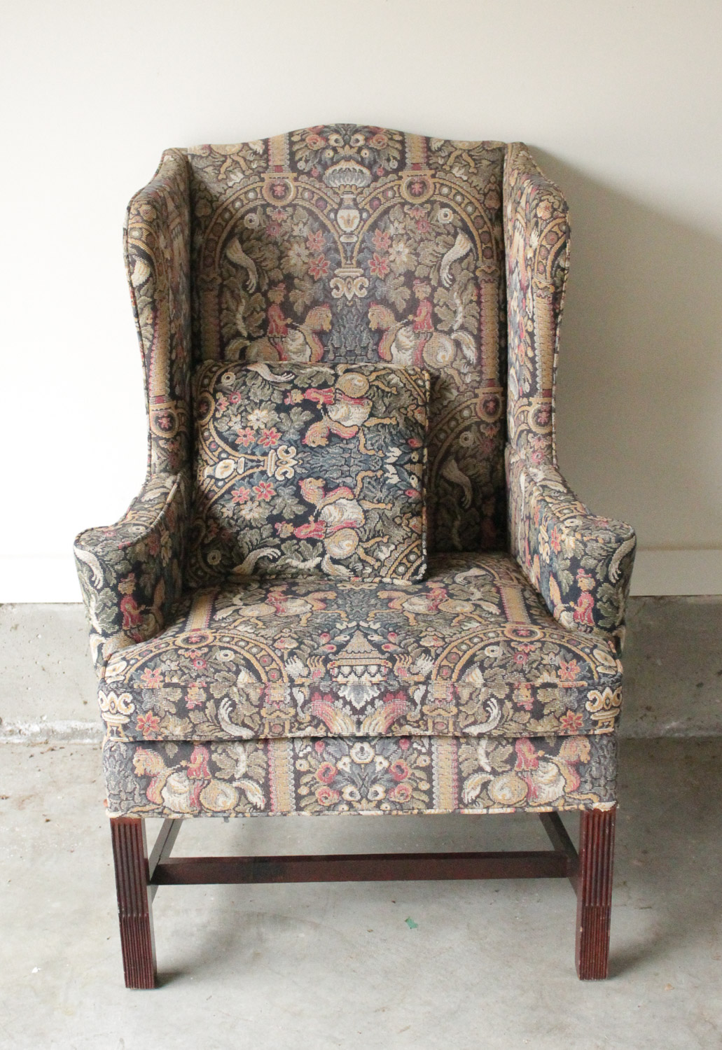 Vintage Tapestry Upholstered Wingback Chair