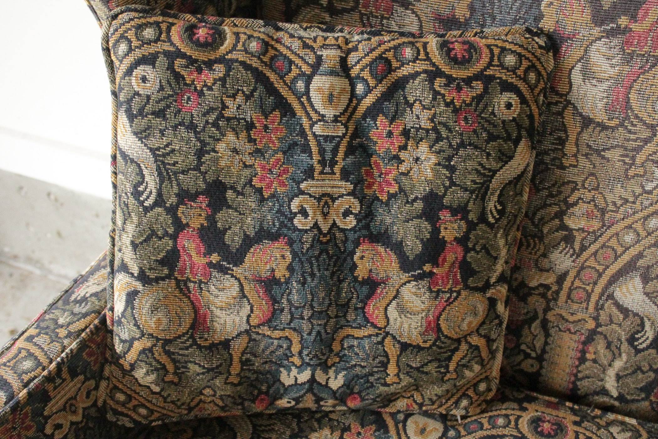 Vintage Tapestry Upholstered Wingback Chair