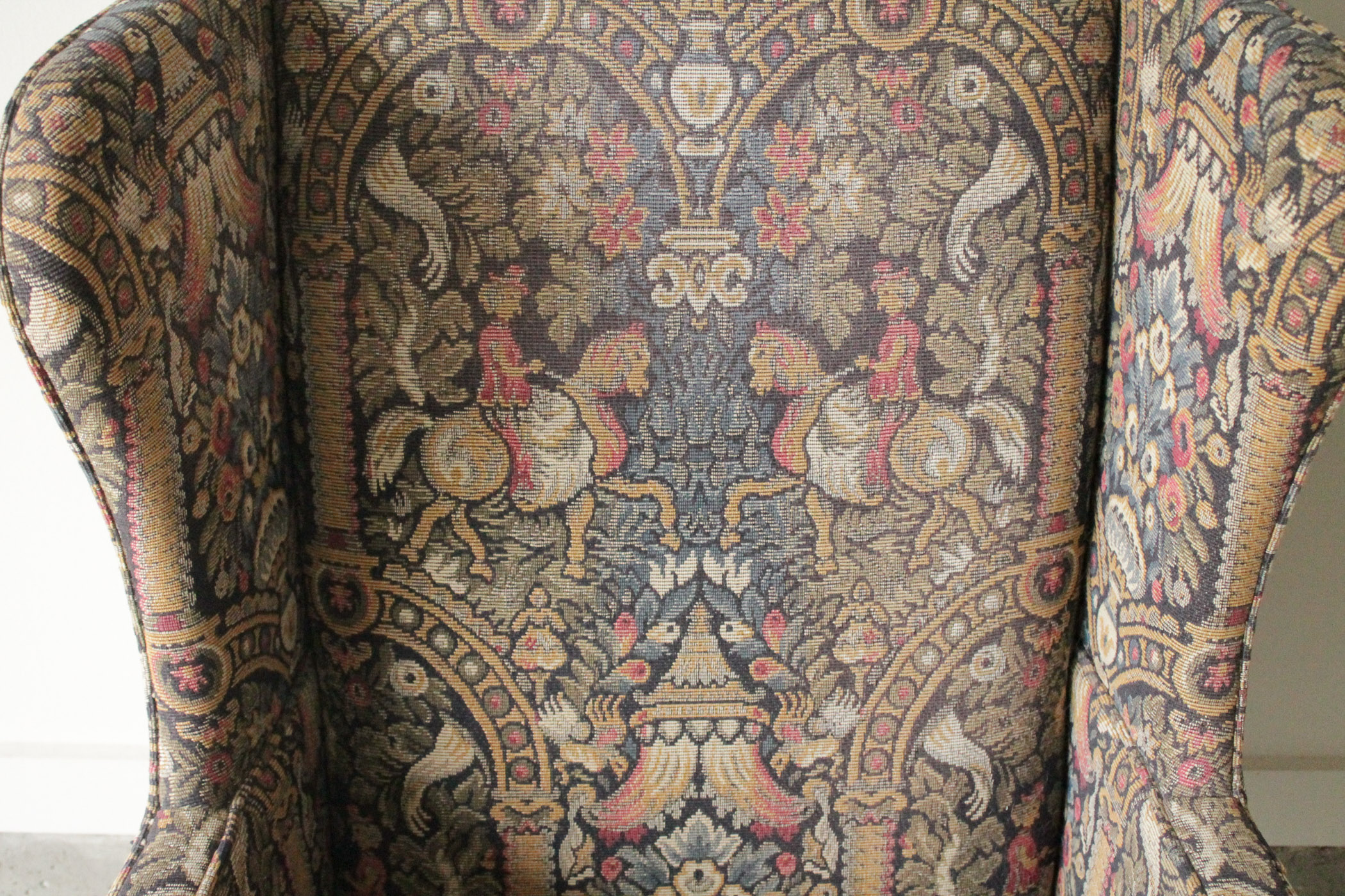 Vintage Tapestry Upholstered Wingback Chair