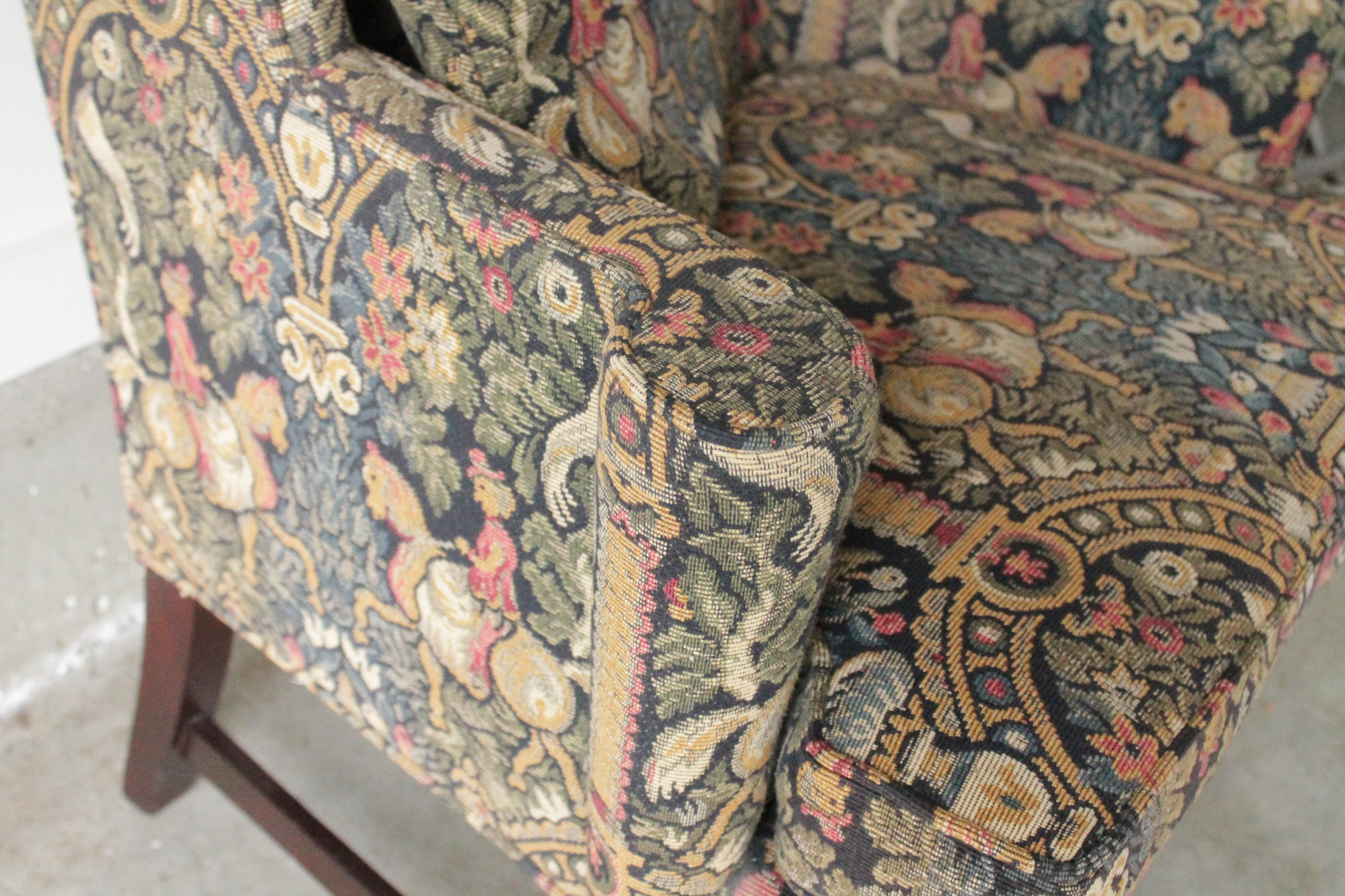 Vintage Tapestry Upholstered Wingback Chair