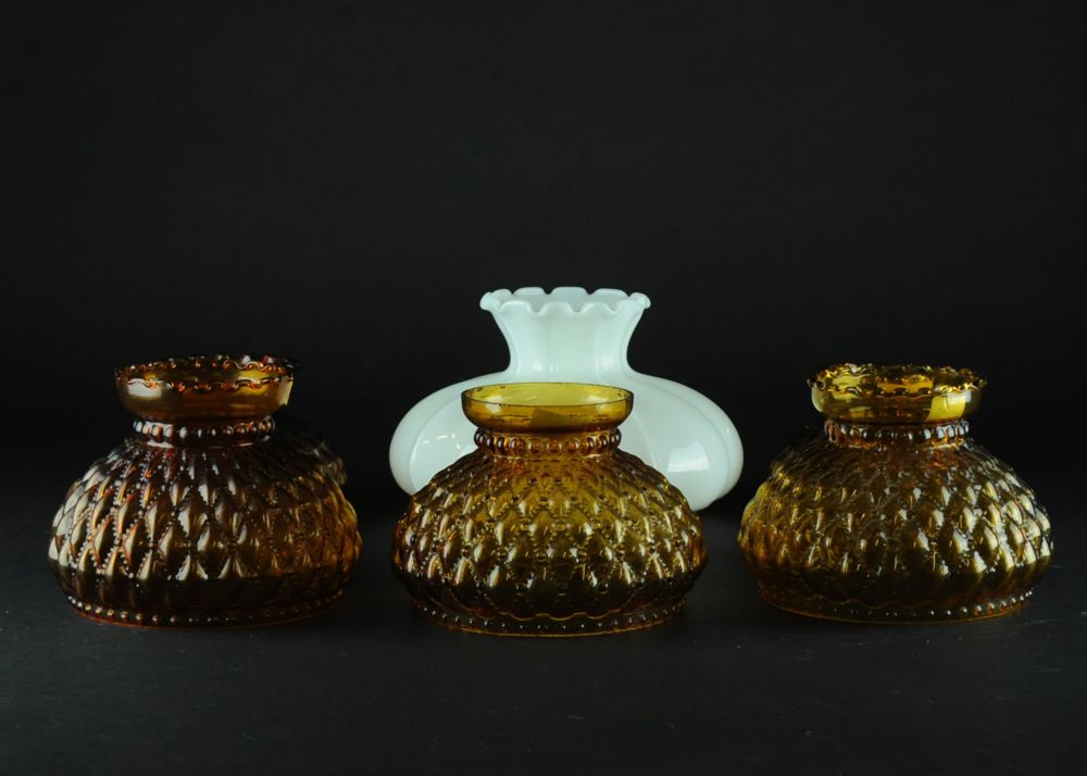 Six Small Colored Glass Lamp Shades