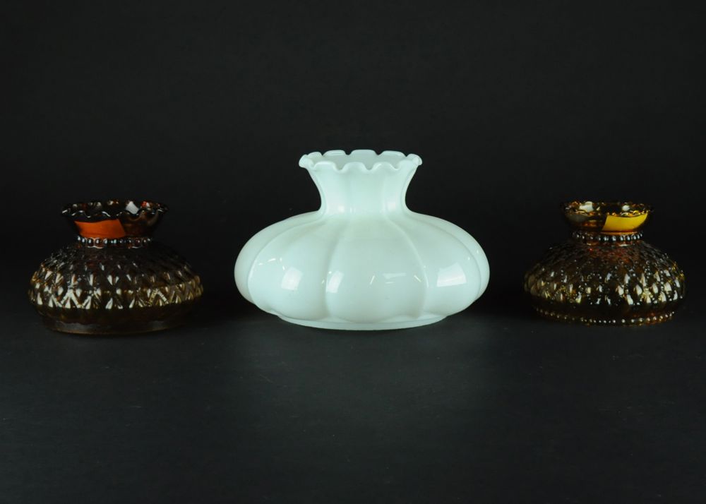 Six Small Colored Glass Lamp Shades