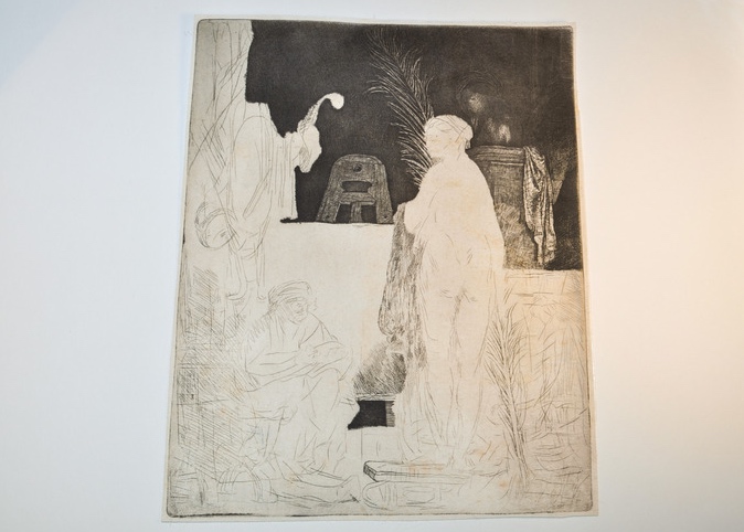 Rembrandt Etching "The Artist Drawing from a Model" 1639