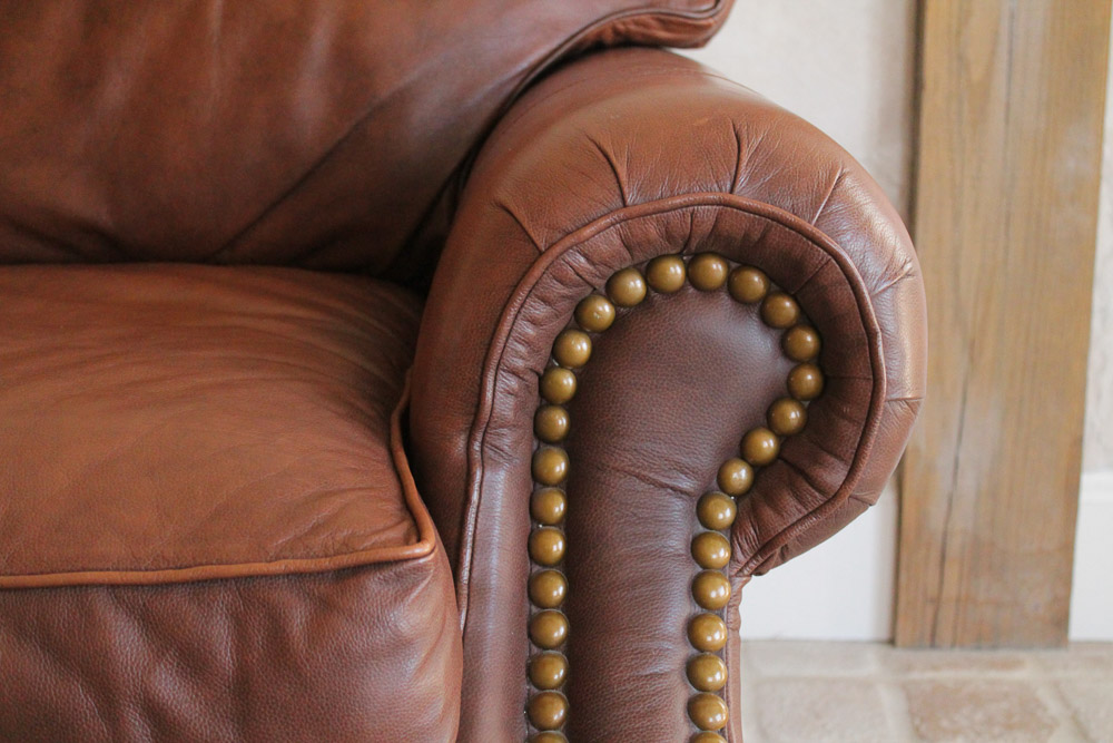 Thomasville Leather Sofa with Nailhead Trim